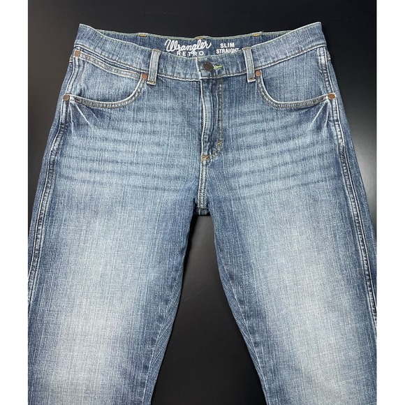 Wrangler Retro Slim Straight Jeans Mens 33x30 Y2K Western Stretch Denim Cowboy - Picture 5 of 8